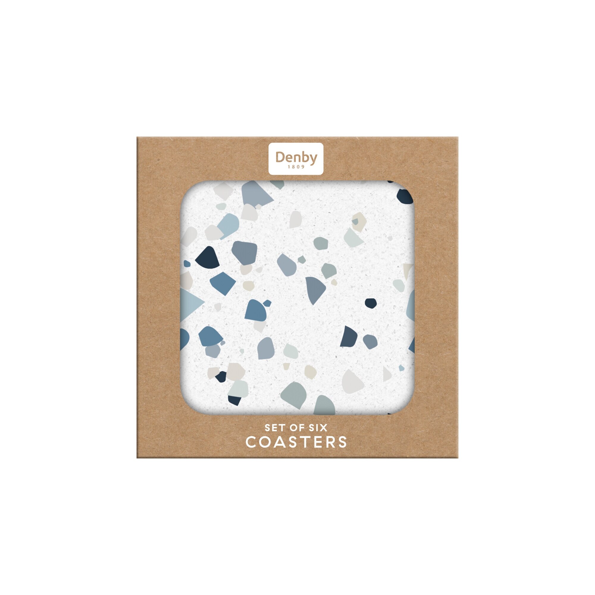 Product photograph of Denby Elements Terrazzo Effect Blues Set Of 6 Coasters from Denby Retail Ltd