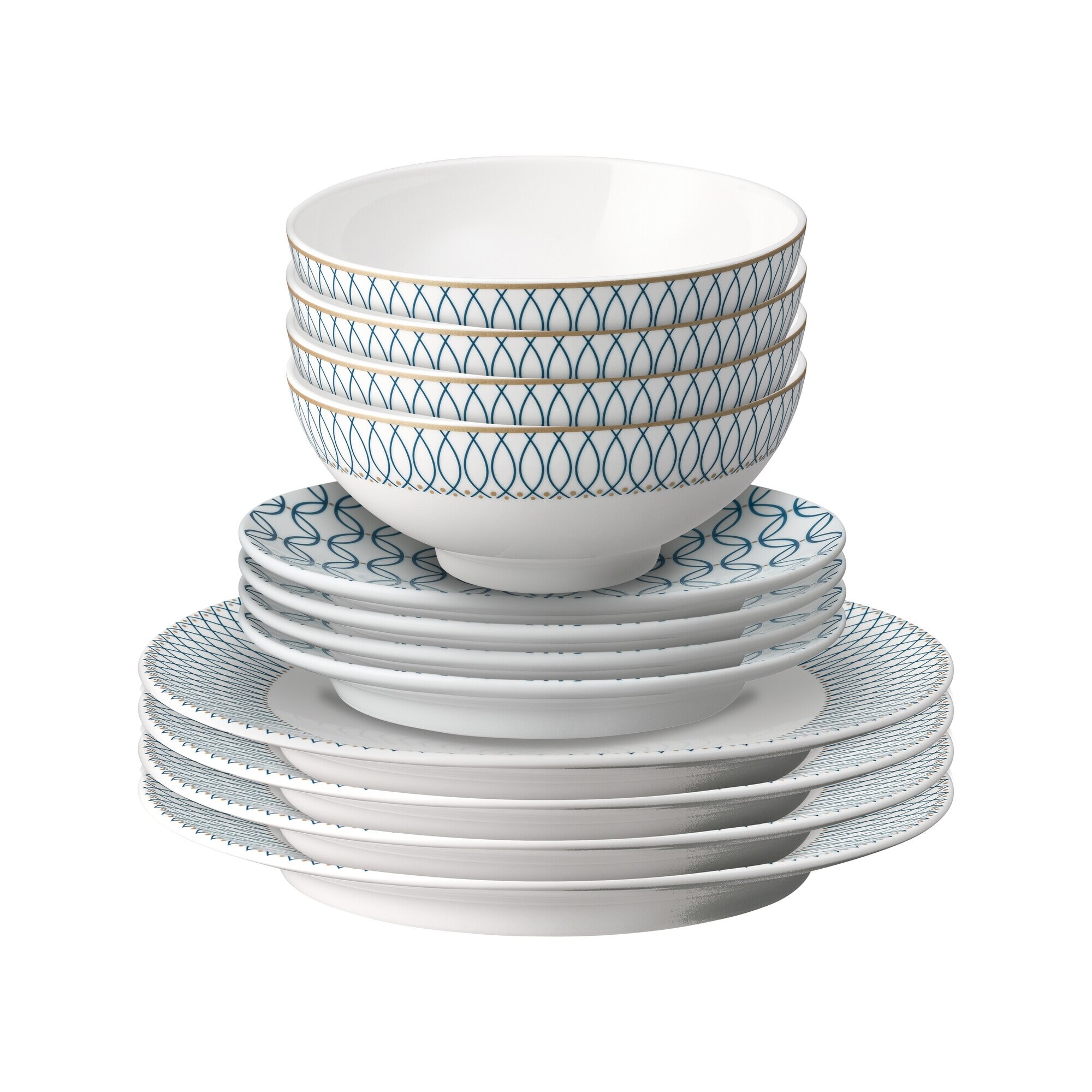 Product photograph of Porcelain Modern Deco Alt 12 Piece Tableware Set from Denby Retail Ltd